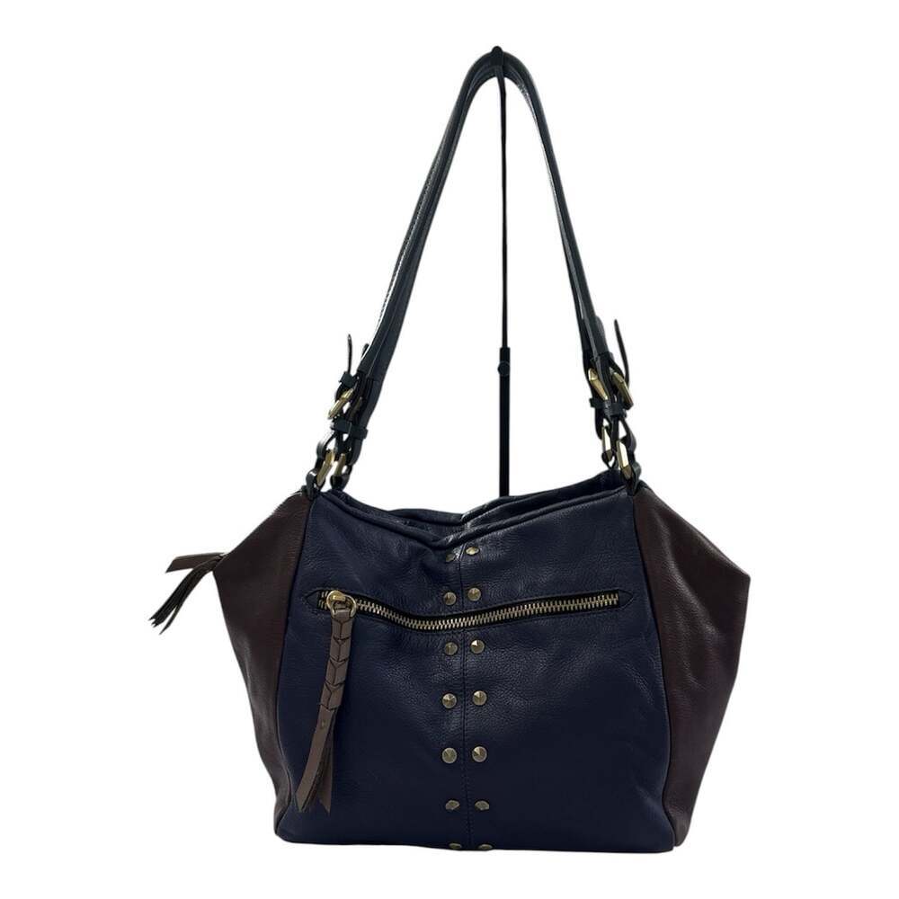 orYANY Neutral Colorblock Pebble Leather Double Zipper Studded Tote Shoulder Bag